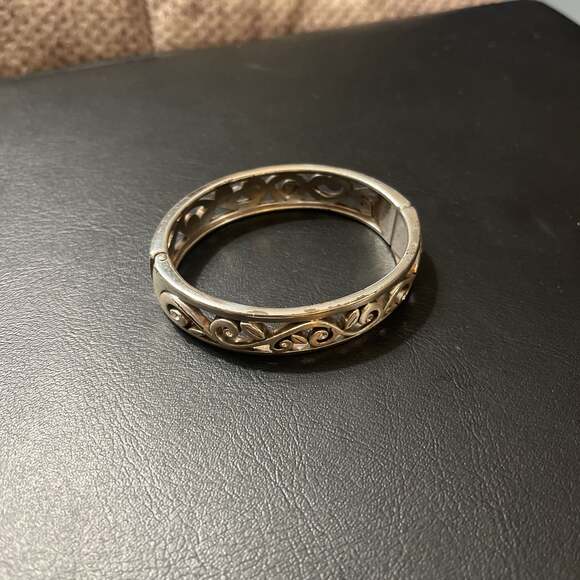 Brighton Jewelry - Brighton Silver Tone Scroll Design Magnetic Closure Hinged Bangle Bracelet